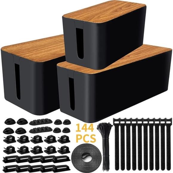 Cable Management Box 3 Pack with 141PCS Cable Management Kit for Power Strip - Picture 1 of 6